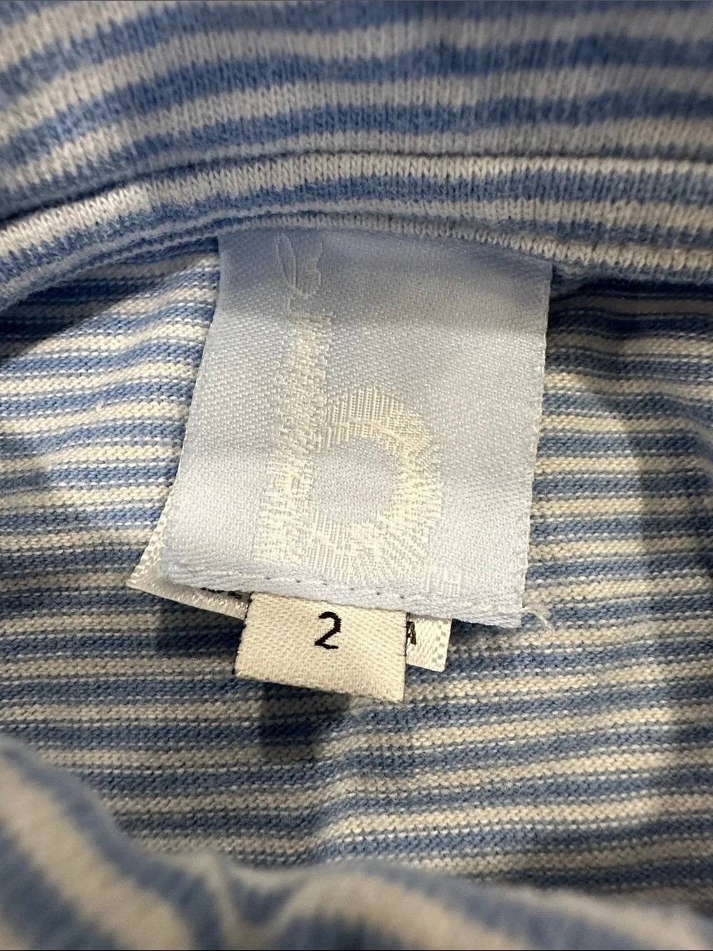 Bella Bliss Cotton Striped Long-Sleeve Polo Shirt in Light Blue and White